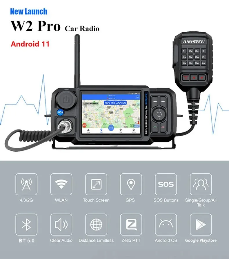 Radio Jaringan ANYSECU 4G-W2Pro Baru, Radio Seluler N61 Android 11 LTE WCDMA GSM WIFI PTT, Ponsel yang Bisa Digunakan dengan Zello/Real PTT