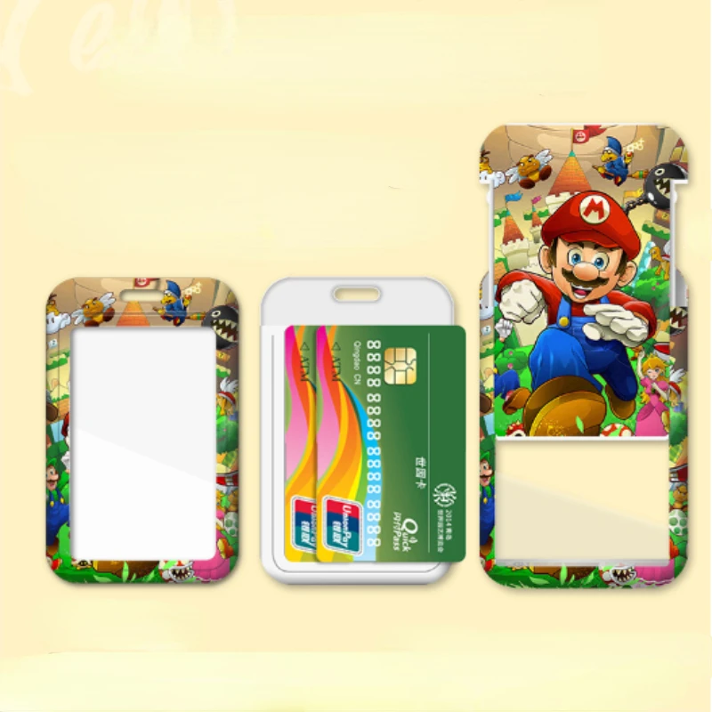 New Super Mario Card Wallets Game Peripheral Credential Holder Kawaii Anime Print Credit Card Holders Keychains Badge Holder