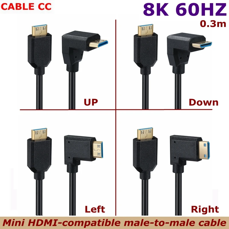 

0.3M Angled Mini HDMI Compatible Male to Male Support 8K/4K 60Hz/120Hz Graphics Camera, Phone, Tablet OD4.0mm HD Extension Cable