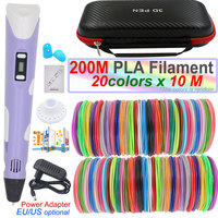 New Creative Children's 3D Printing Pen With LED Display Power Adapter 200M PLA Filament Travel Box Kids Birthday Christmas Gift