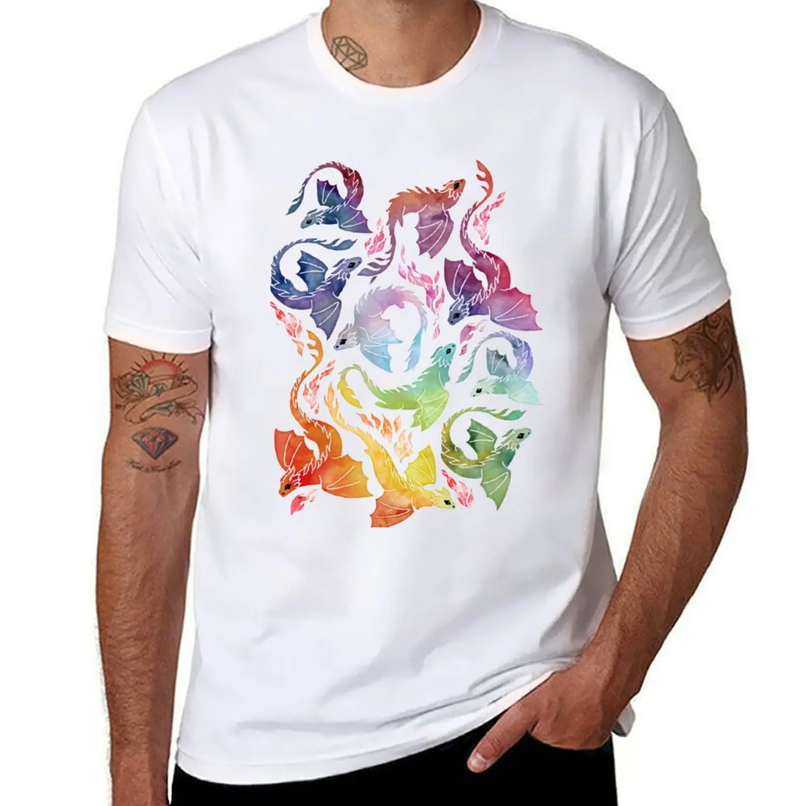 

Dragon fire rainbow T-Shirt essential t shirt man t shirt cotton T-Shirt