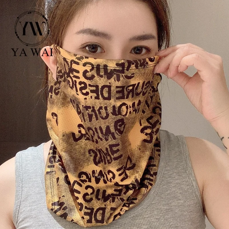 Hanging Ear Sunscreen Mask for Women Summer Outdoor Cycling Motorcycle Face Towel Ice Silk Hanging Ear Veil Outdoor Face Mask