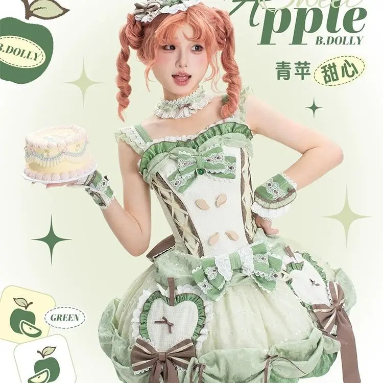 SOIOMES Manzana Verde Dulce Lolita Mariposa JSK Lindo Perro Adelgazante Vestido Corto De Hada De Brotes De Flor