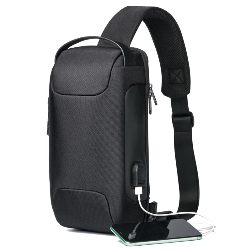 

Men's Waterproof USB Oxford Crossbody Bag Anti-theft Shoulder Sling Bag Multifunction Short Travel Messenger Chest Pack For Male