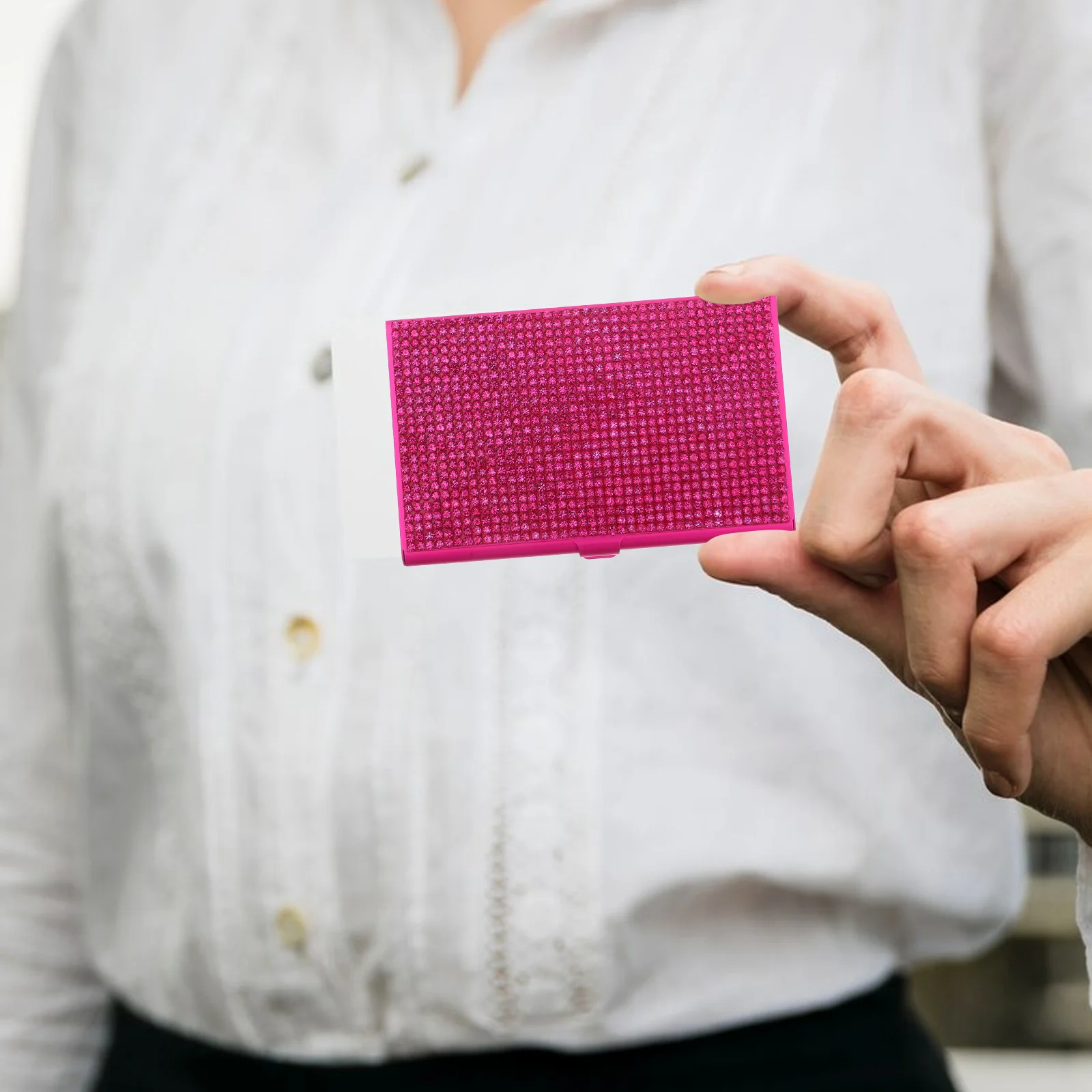 

Metal Business Card Holder with Rhinestone Bling Aluminum Alloy Design Compact Card Case for Women Men Business Cards Credit