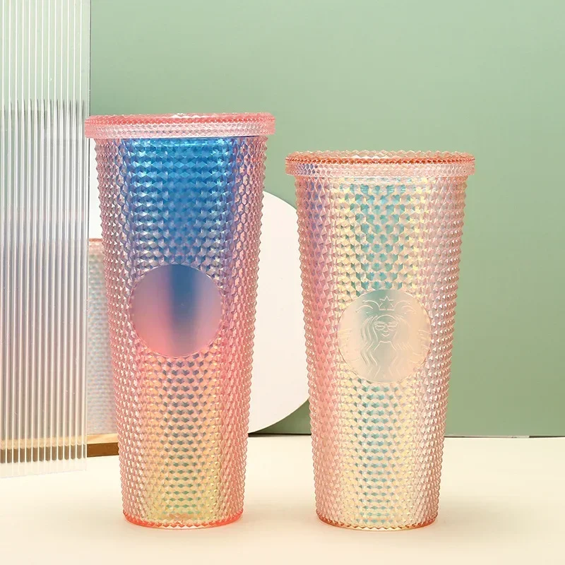 High-looking Girl Gift Diamond Cup Large Capacity Cross-border Double-layer Plastic Straw Cup Durian Cup Cup Ins Style