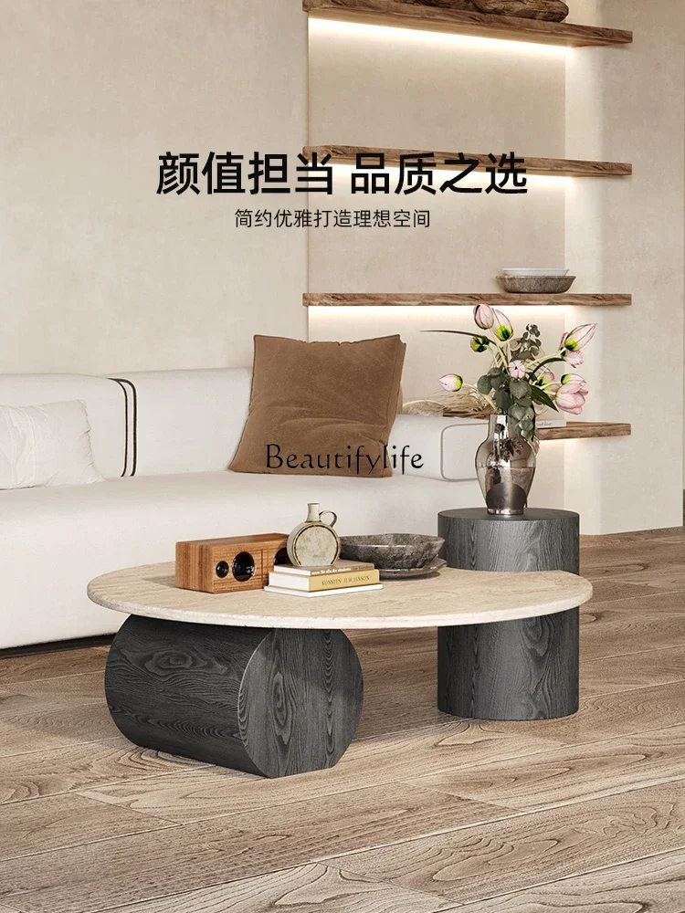 FG17Round Light Luxury Natural Travertine Coffee Table Household Simple Small Unit Small Round Table