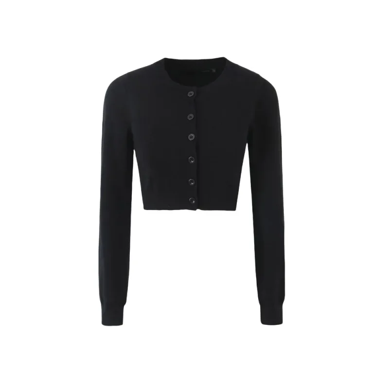 Women Red Black Long Sleeve Buttone Cozy Up Danny Cloud Knit Cropped Cardigan