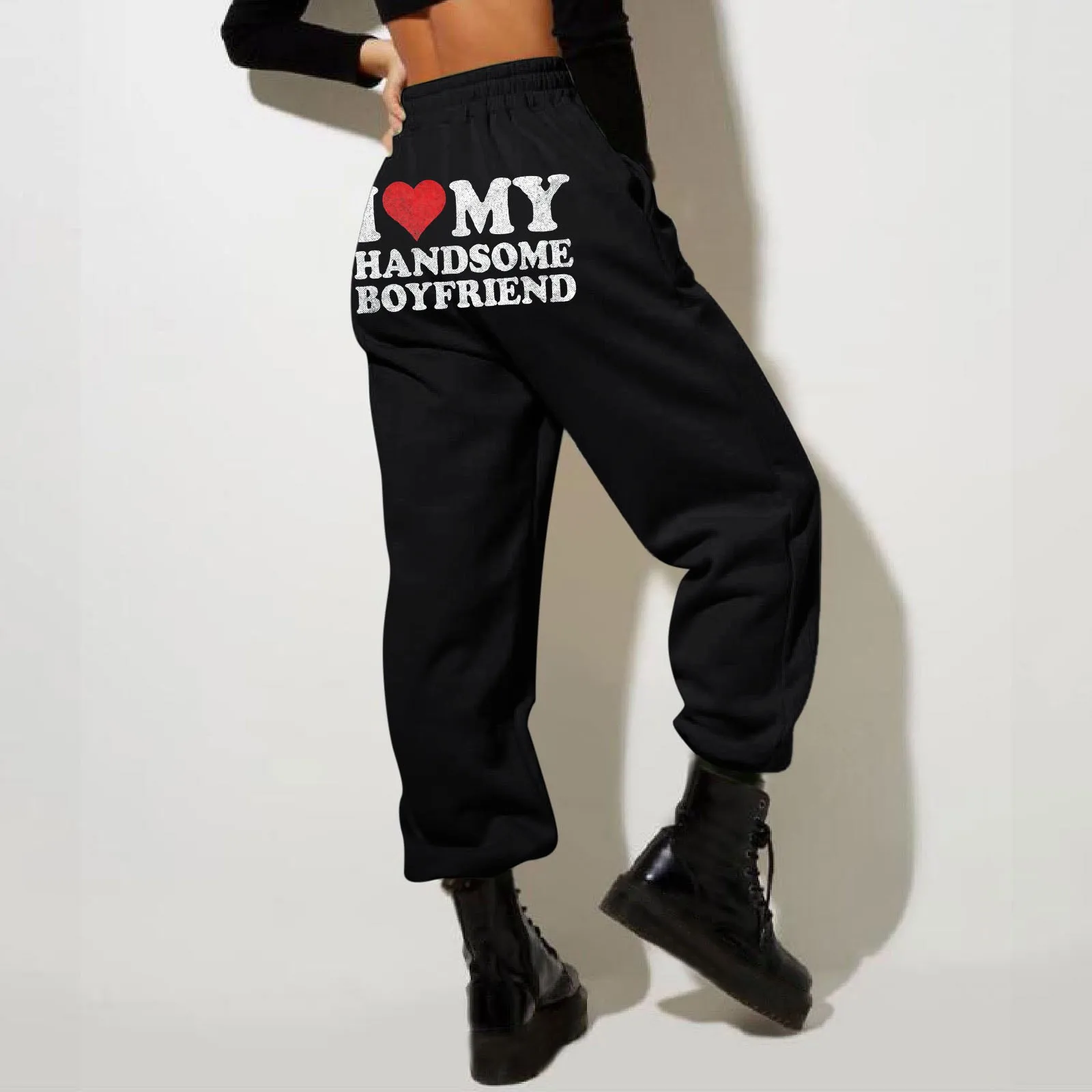 

Women’S Fleece Lined Sweatpants Valentine'S Day Love My Boyfriend Print Pants Bottom Sweatpants Joggers Pants High Waisted Pants