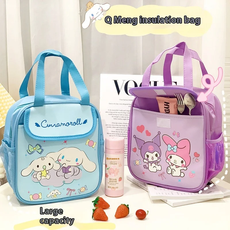 Sanrio Insulated Hello Kitty Kuromi Cinnamoroll Lunch Bag Printed Canvas Bento Bag Reusable Zipper Closure Handy Bag Kid Gifts