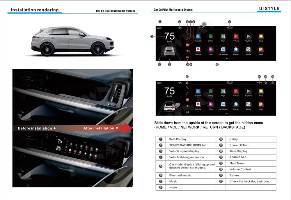 Sistema Inteligente de coche para Porsche Panamera 971, 2017-2024, copiloto, pasajero, pantalla táctil HD, Android, reproductor Multimedia