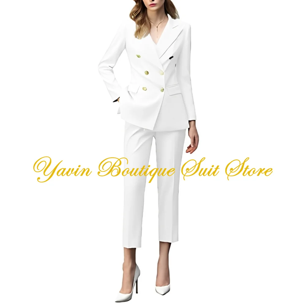 2 Piece Women\'s Suit Peaked Lapel Classic Fit Outfit Double Breasted Jacket Formal Business Blazer Pant Suits