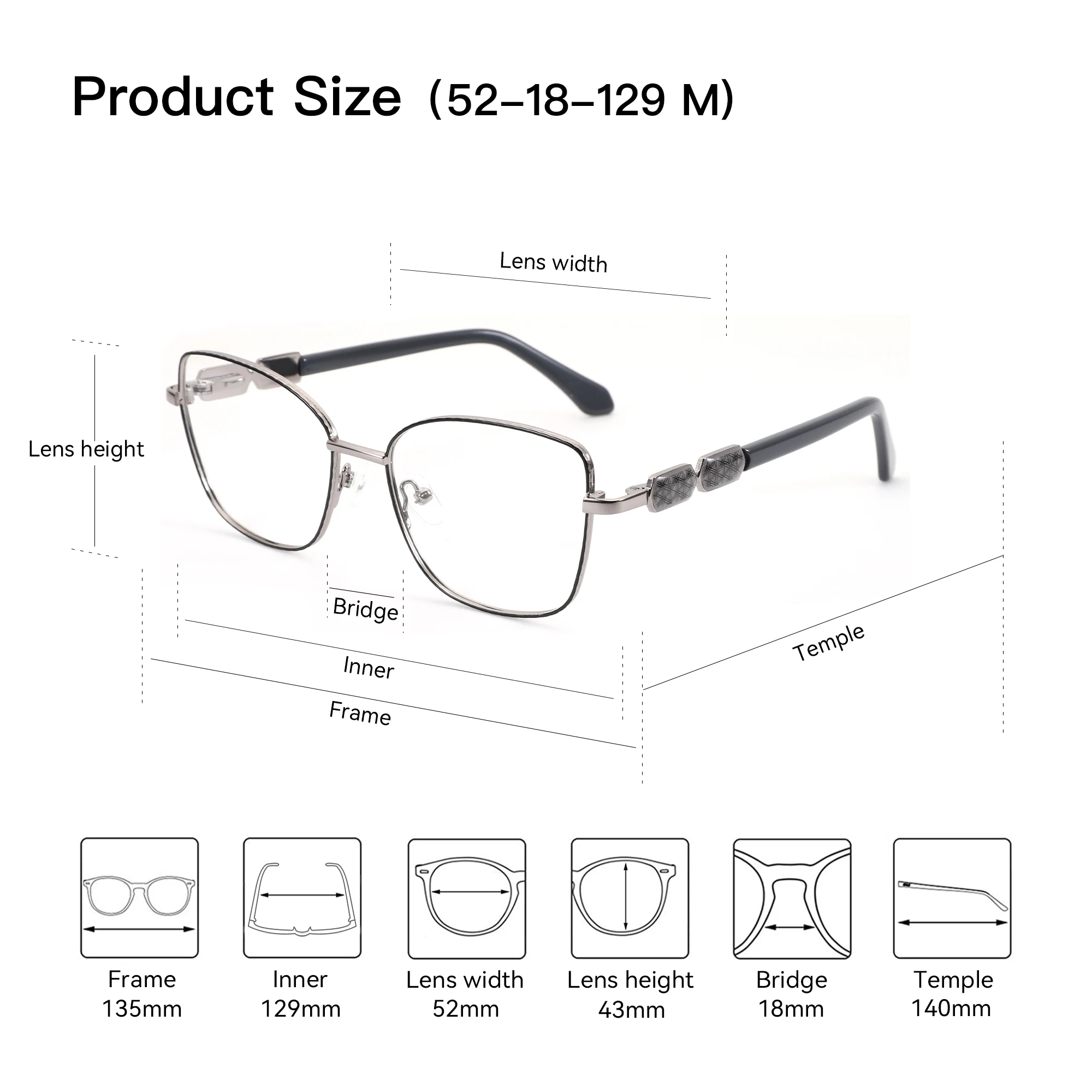 BLUEMOKY M حجم فراشة معدنية مخصصة وصفة طبية نظارات النساء ثنائية البؤرة القراءة قصر النظر النظارات اللونية مكافحة الضوء الأزرق