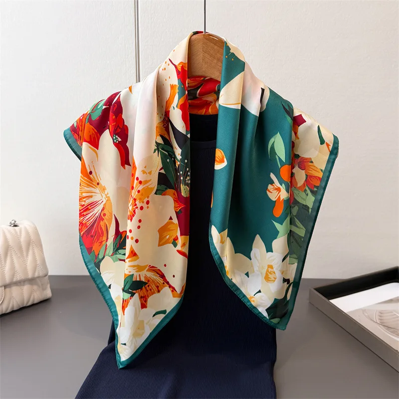 Luxus Satin Frauen Schal Designer Gedruckt Halstuch Wrap Platz Bandana Mode Hijab Foulard Kopf Haar Schals