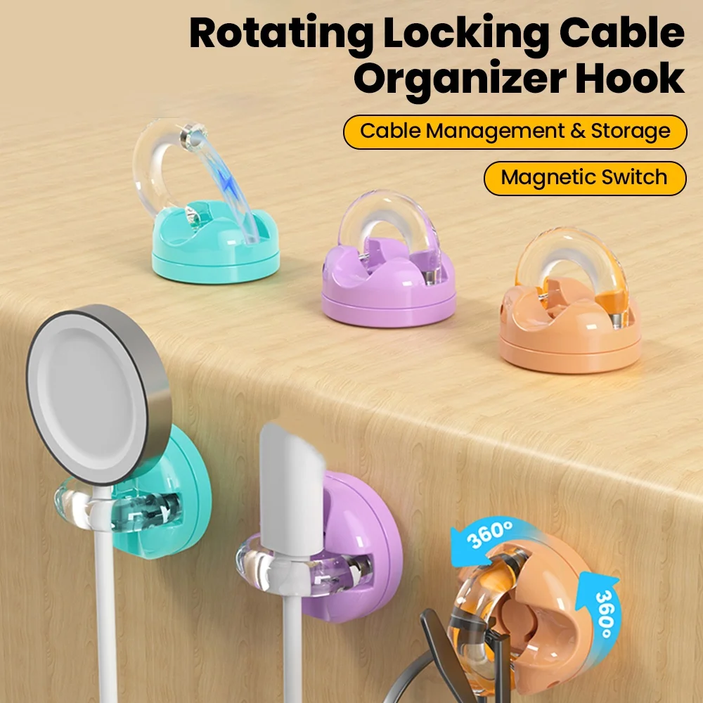 

Desktop Rotating Locking Cable Organizer Hook Acrylic Adhesive Winder Under Desk Management Wire Keeper Cable Storage Holder