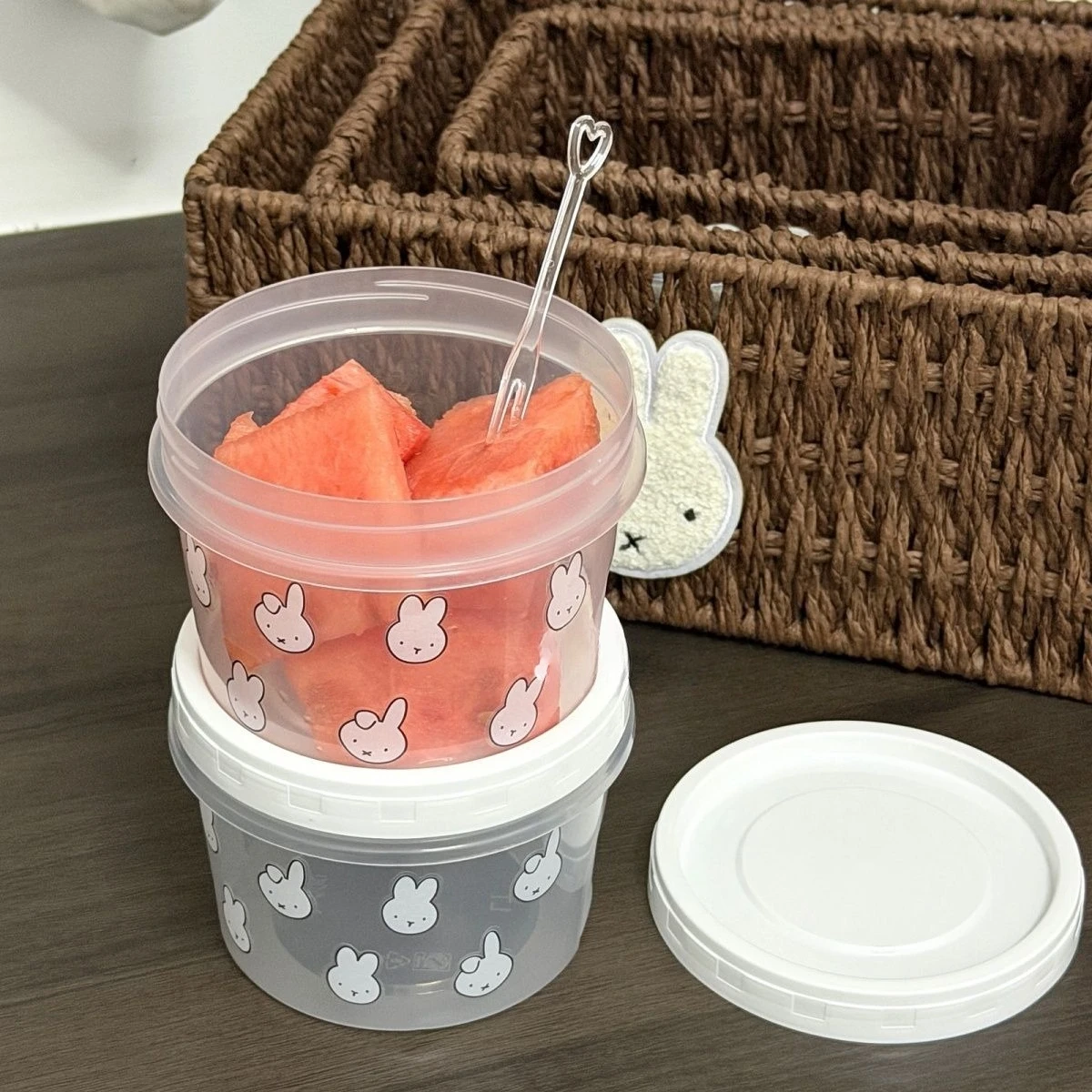 Miffy Bunny Storage Bucket Cute Semi-Transparent Food Container with Lid Sealed Stackable Organizer for Kitchen Desktop Girls