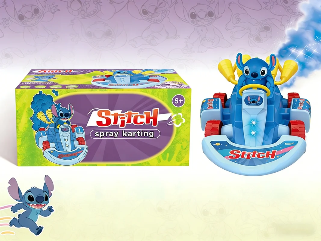 

Игрушечный электрокартинг Stitch Cartoon с функцией распыления, светом и музыкой, имитация гоночного картинга, развивающая игрушка, веселый подарок на праздник для детей