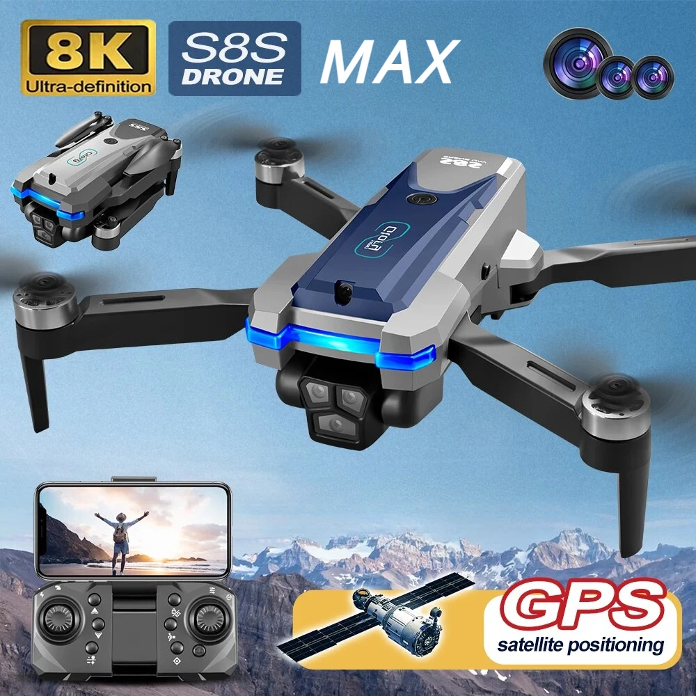 S8S GPS Drone 5G Wifi 8K HD Podwójna kamera ESC Przepływ optyczny 360° °   Unikanie przeszkód Bezszczotkowy silnik RC Składany quadcopter 9000M