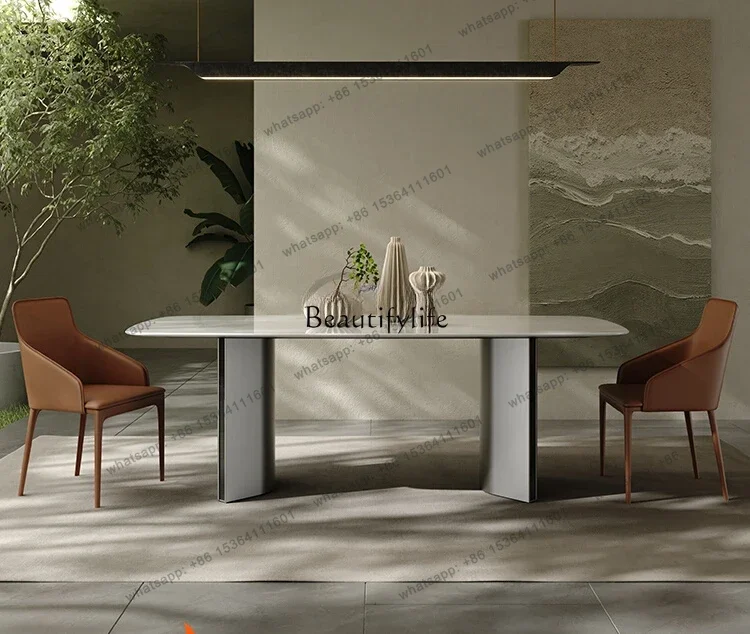 yj58 Italian Simple Luxury Nano Jade Stone Dining Table Light Luxury Modern Minimalist Large Apartment Long Table