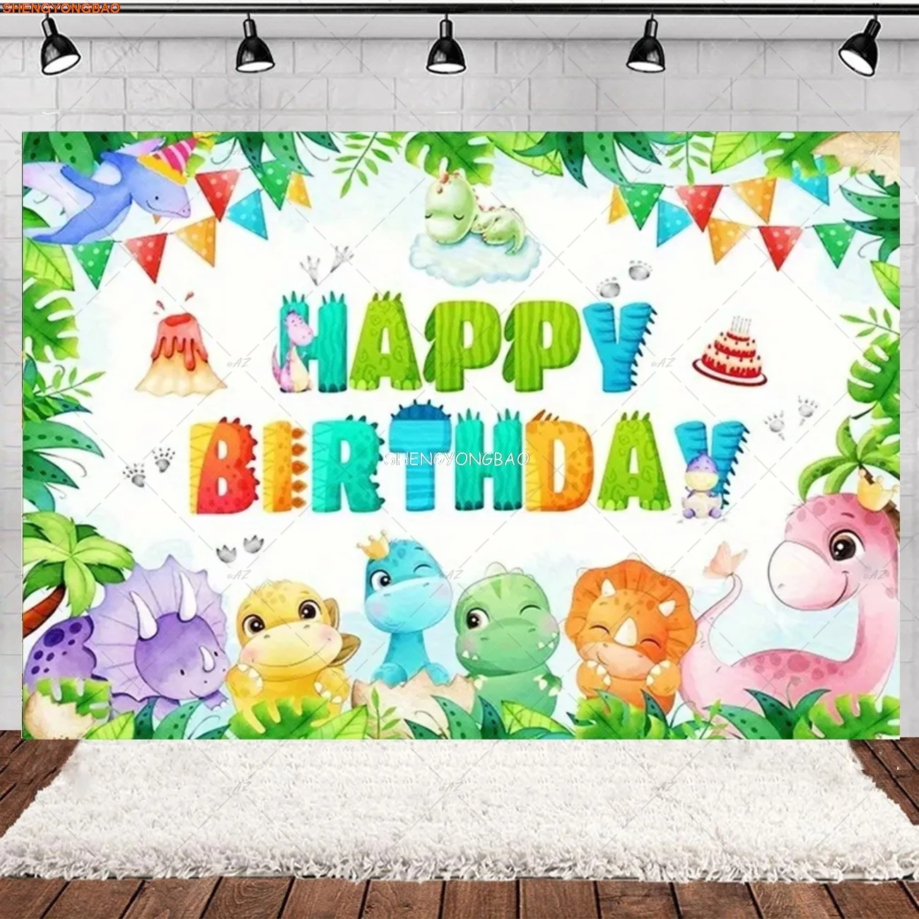 

Tropical Jungle Dinosaur Birthday Background Jurassic Park Woodland Tyrannosaurus Rex Baby Shower Photography Backdrops HK-02