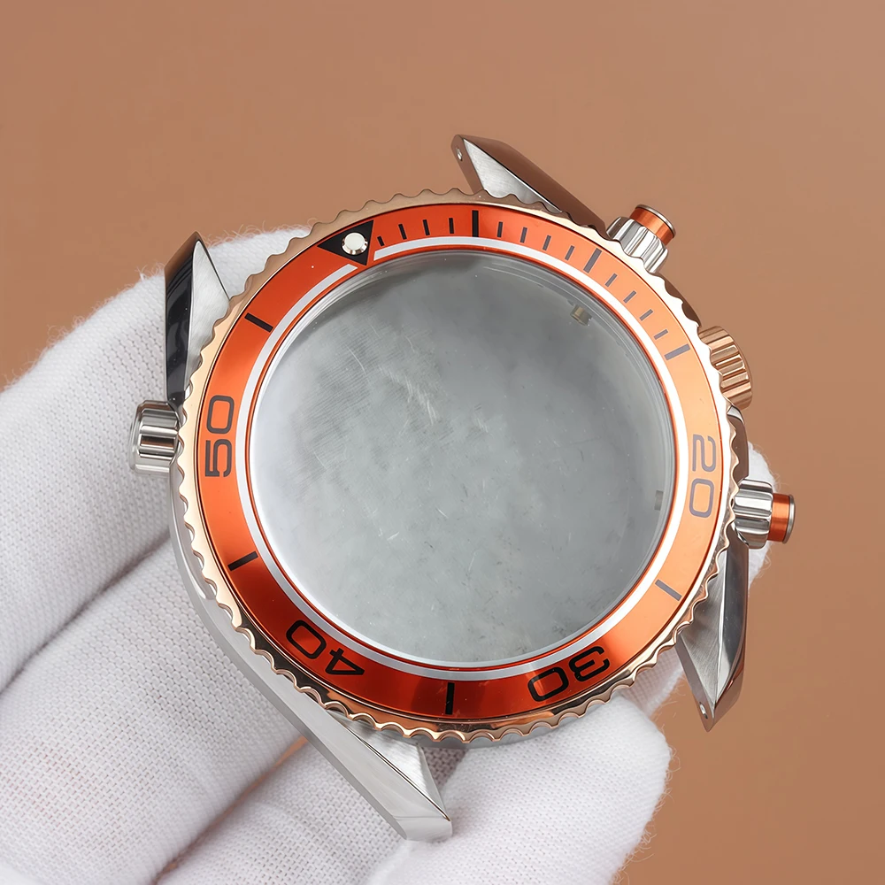 VK63 Orange Bezel Case Chronograph Diving Case Strap For Seamaster 600 300 VK63 VK64 Quartz Movement Stainless Steel Case Strap