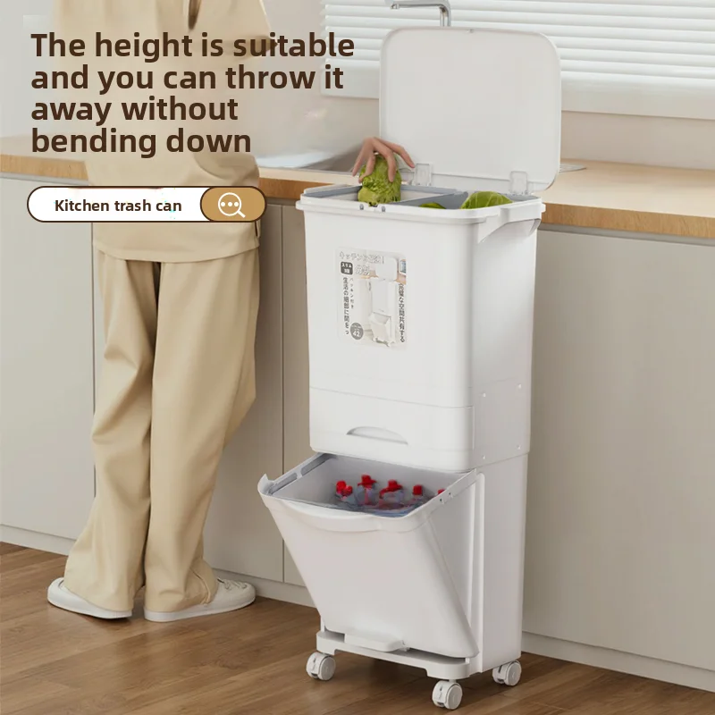 

Новая большая кухонная мусорная корзина 2025 года с крышкой для дома, двухслойная, для разделения влажных и сухих отходов, в японском стиле