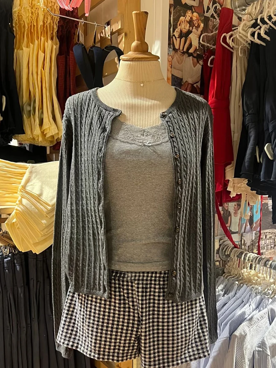 

Темно-серый свитер с цветочным узором, кардиган, женский хлопковый однобортный трикотаж с круглым вырезом и длинными рукавами, уличная одежда в стиле ретро, тонкий укороченный топ