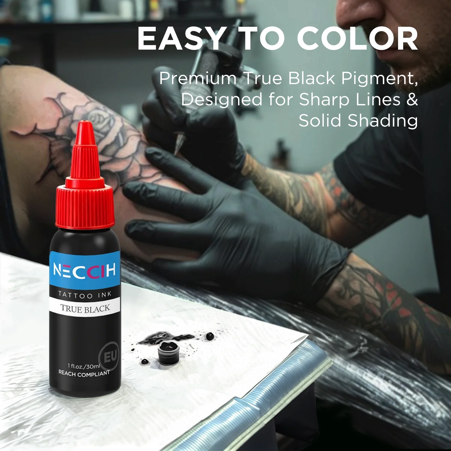 30ML TBK Professional Black Tattoo Ink Body Art Tattoo Ink Vibrant Vegan Long Lasting No Color Loss Tattoo Ink (30ml/ Bottle)