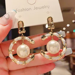 luxury designer jewelry New gentle earrings women's pearl earring circle ear accessories famous brands replica