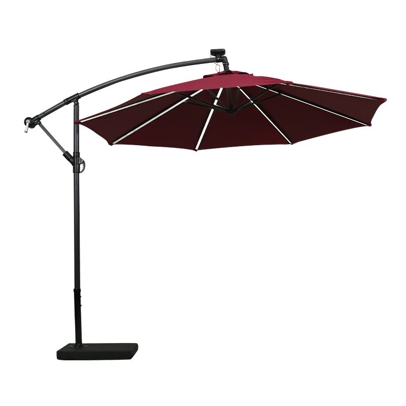 China Manufacturer Leisure Solar Umbrella with Crank and Tilt Long Rib with Tube Lights