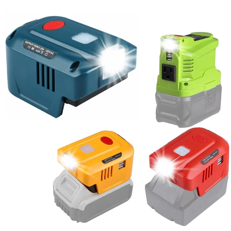 

Инверторный преобразователь питания 150 Вт с двумя USB-портами, портативные инверторы для зарядки Makita/Dewalt, Milwaukee, Ryobi, зарядное устройство для литий-ионных аккумуляторов 18 В/20 В