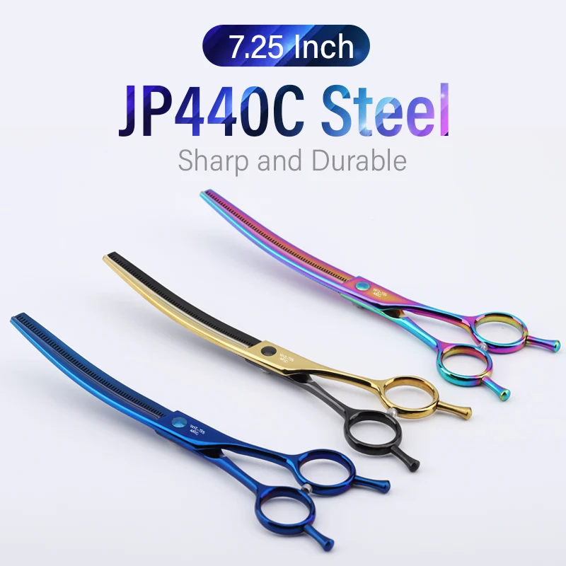 Imagem -02 - Pet Grooming Scissors Japão 440c Profissional Cão Grooming Aparar Tesouras Animais Multicolorido Curvo Desbaste Tesoura para Cães