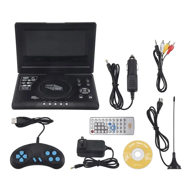 

Портативный мобильный DVD-плеер B27B 9,8 дюйма с мини-телевизором, HD-плеером, встроенным перезаряжаемым аккумулятором, поддержкой SD-карт/USB-порта/DVD, вилка стандарта США