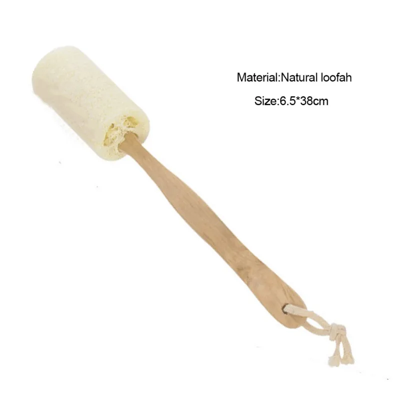 Exfoliating Shower Brush Natural Loofah Back Sponge Scrubber Brush with Long Wooden Handle Stick Holder Body Shower Bath Tools