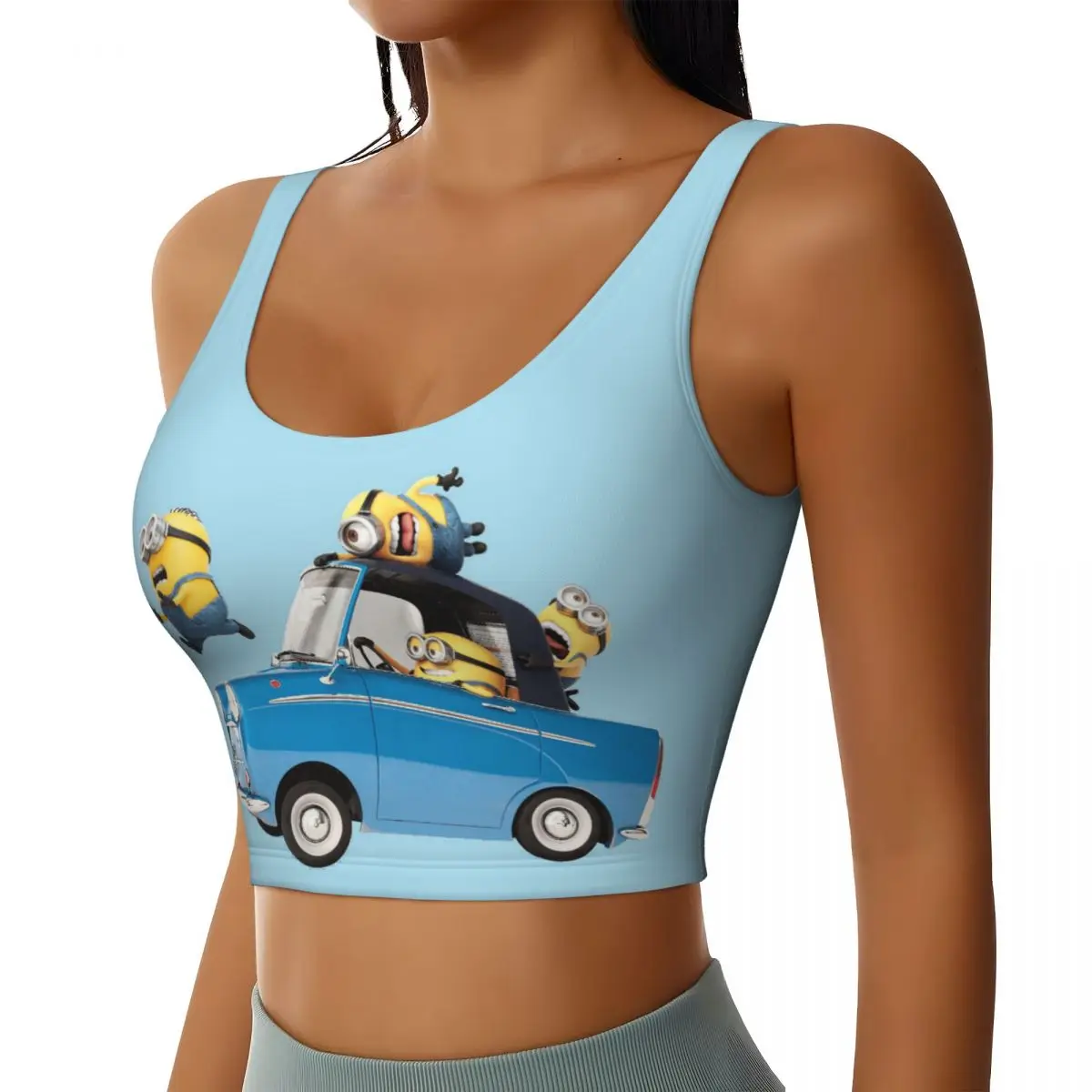 Custom MINIONS In Car Workout Crop Tank Tops for Women Manga Running Sports Bras