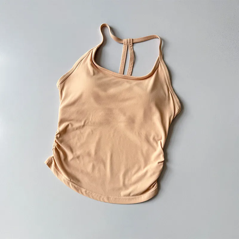 2-teiliges Nude High-Waisted Butt-Lifting Yoga-Set: Fitness-Cropped-Leggings, Sport-BH, stoßfestes Trainings-Oberteil und -Unterteil. – Detail 15