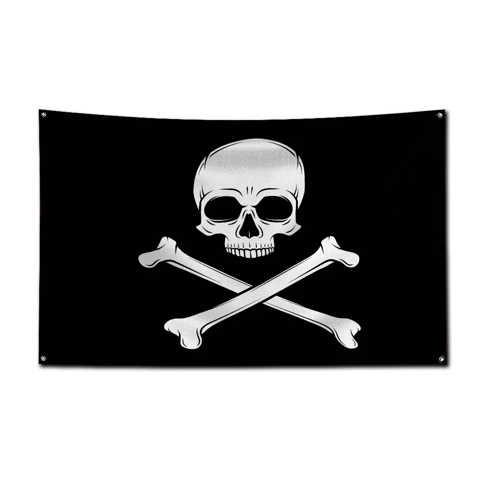 3x5 Ft Skull Pirate Flag Polyester Digital Printing Jolly Roger Banner for Garage Wall Out Door Decoration With Brass Grommets