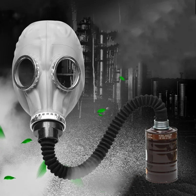 Gray/Black Natural Rubber Full Face Gas Mask Chemical Respirator Ghost Mask With Hose Filter For Painting Spraying Pesticide CS