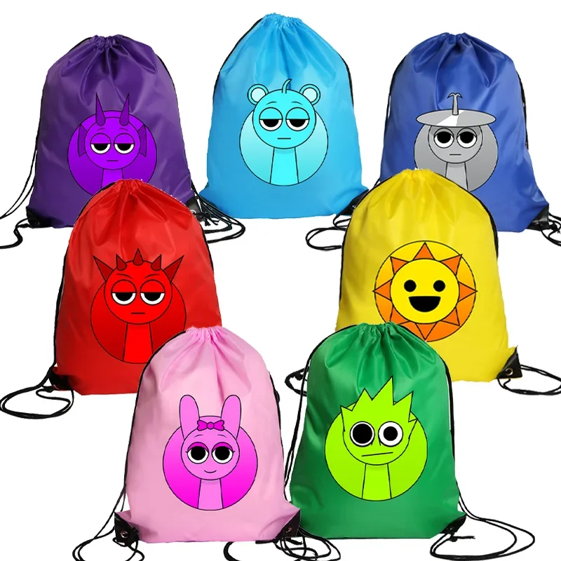 Sprunki bolso de gran capacidad, mochila de compras, telas no tejidas, cordón, resistente al agua, estampado de dibujos animados de Anime, sacos portátiles