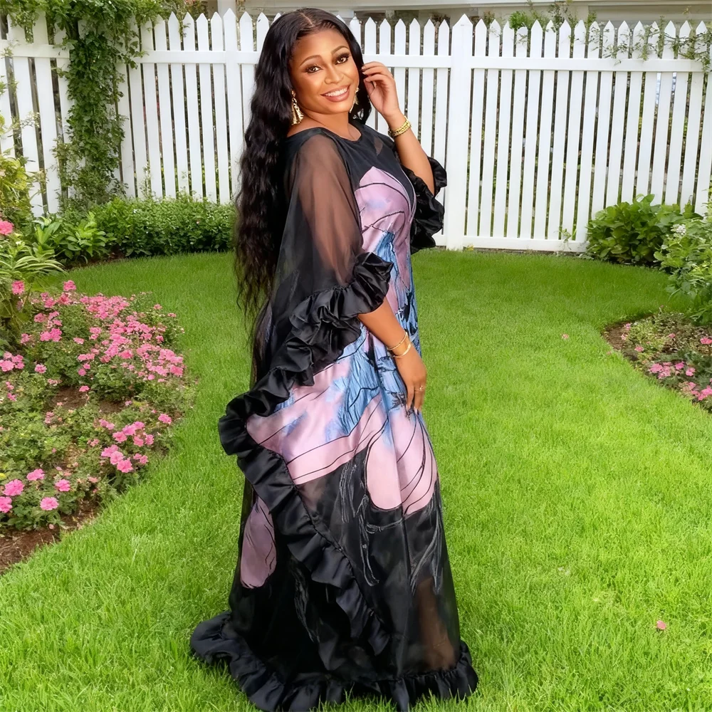 

Ruffles Print Abaya Dubai Kaftan Women African Party Dresses Ankara Dashiki Boubou Robe Morocco Caftan Africa Clothing Gown 2025