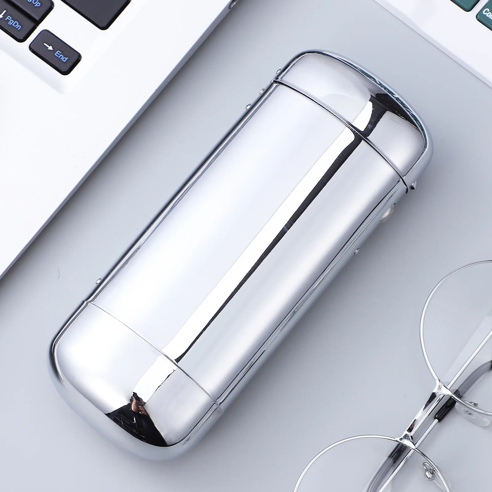 

Metal Glasses Case Hard Eyeglass Travel Cases For Women Slim Cylindrical Shape Side Button Opening Closing Sturdy Metal Material