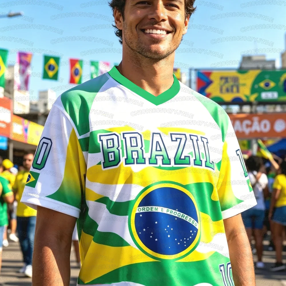 Sommer Herren Damen Brasilien 00 Print V-Ausschnitt Kurzarm T-Shirt Sommer Grafik-T-Shirt Trikots Übergröße Sport T-Shirt