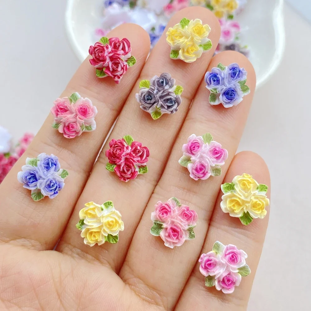 

50pcs Resin 3D Cute Tricolor rose flowers Flat back Rhinestone Scrapbook DIY Wedding Applique Decor Jewelry Accessories Crafts