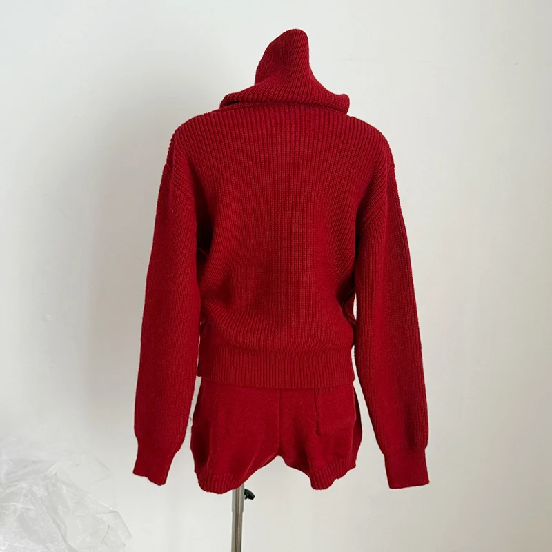 Korean Chic Women 2 Piece Outfits Sweater Lounge Loungewear Sets 2026 Winter Cable Knit Oversized Sweaters Shorts Matching Sets
