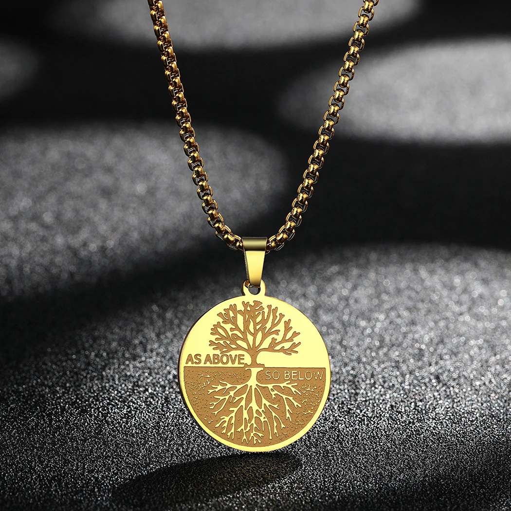 Kinitial Norse Viking Wicca Tree of Life Stainless Steel Pendant Necklace For Men Nostalgia Jewelry Mythology Birthday Gift