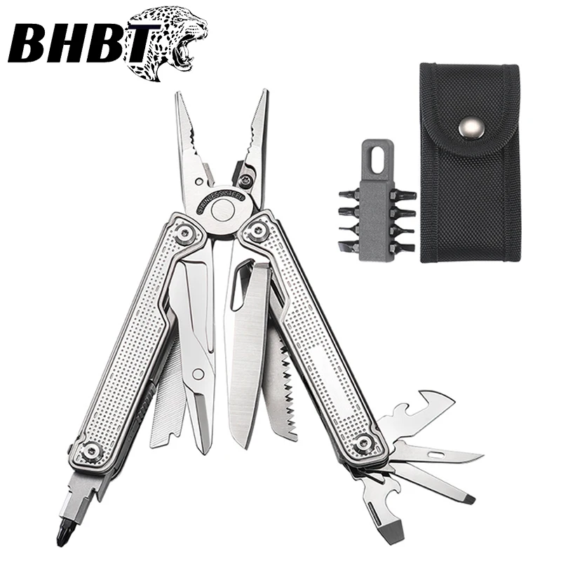 BHBT 25 in 1 Multitool Pliers EDC Pocket Knife Portable Outdoor Camping Survival Multi Functional Hand Tool with Bits Gift Men