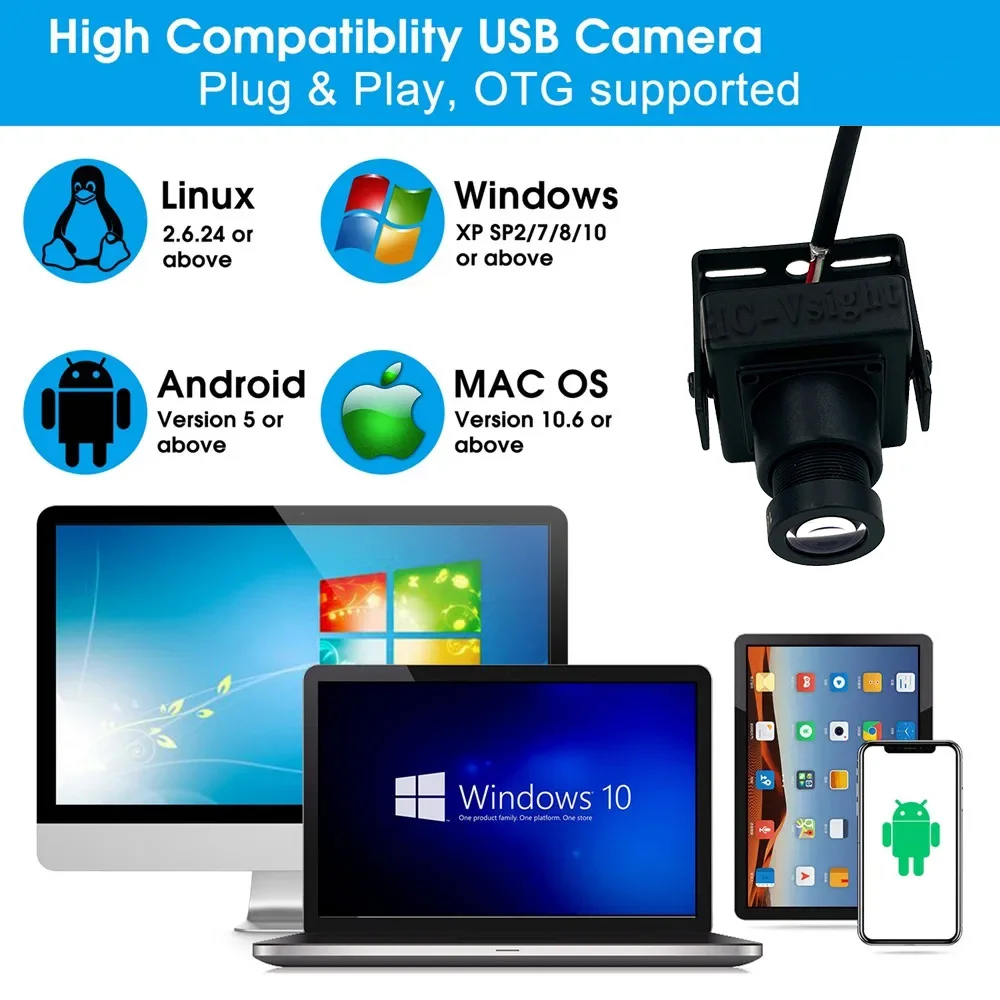2MP 16mm Lens Mini Size USB 2.0 Webcamera UVC OTG Type-C Android Interface USB Camera Module Hoge Snelheid CCTV Webcam