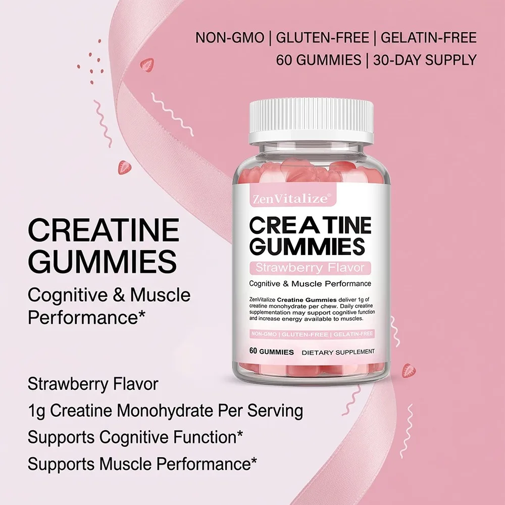 Creatine Gummies - Strawberry Flavor, Cognitive Function, Muscle Performance, Muscle Energy