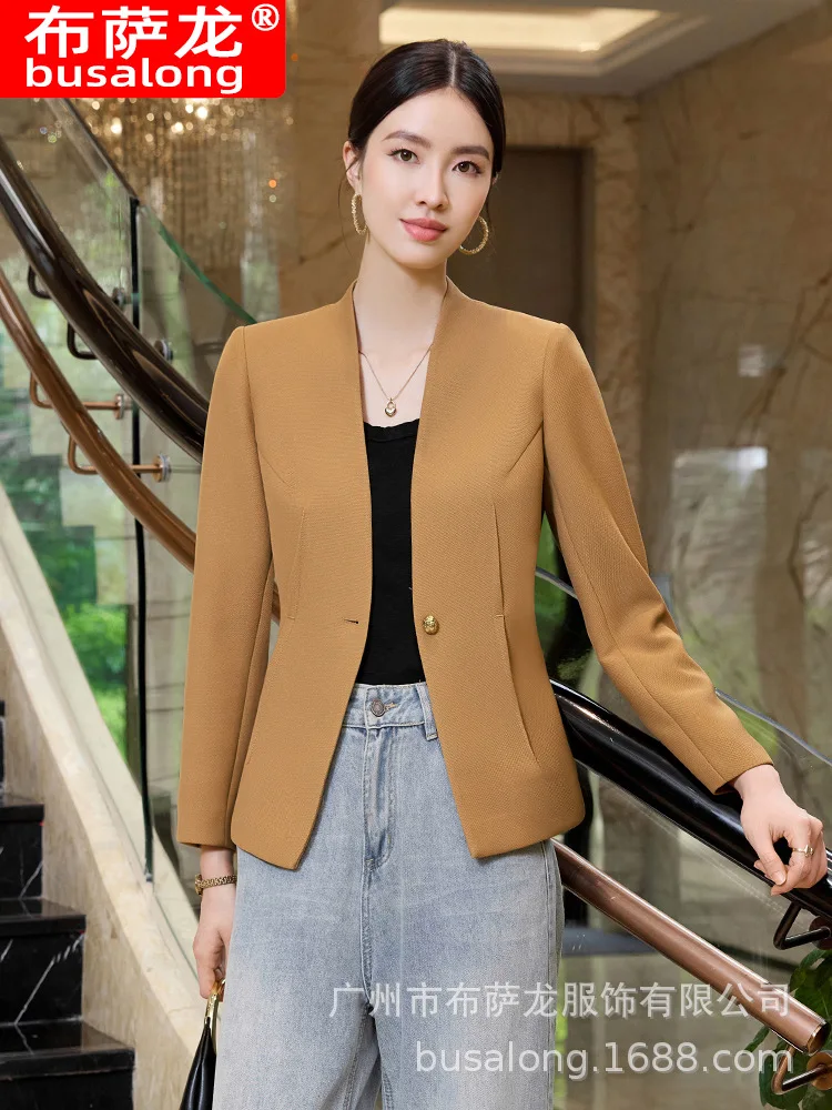 

2025Новый стильный модный костюм, повседневный женский профессиональный пиджак с длинными рукавами, официальная женская одинарная куртка, рабочая одежда8190