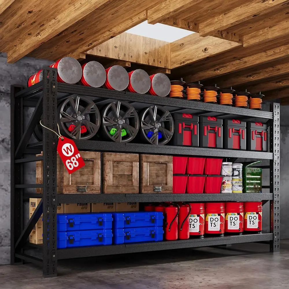 

Промышленные стальные стеллажи повышенной прочности 68Ш x 24Г x 64В, 4-ярусная регулируемая полка для хранения до 3600 кг